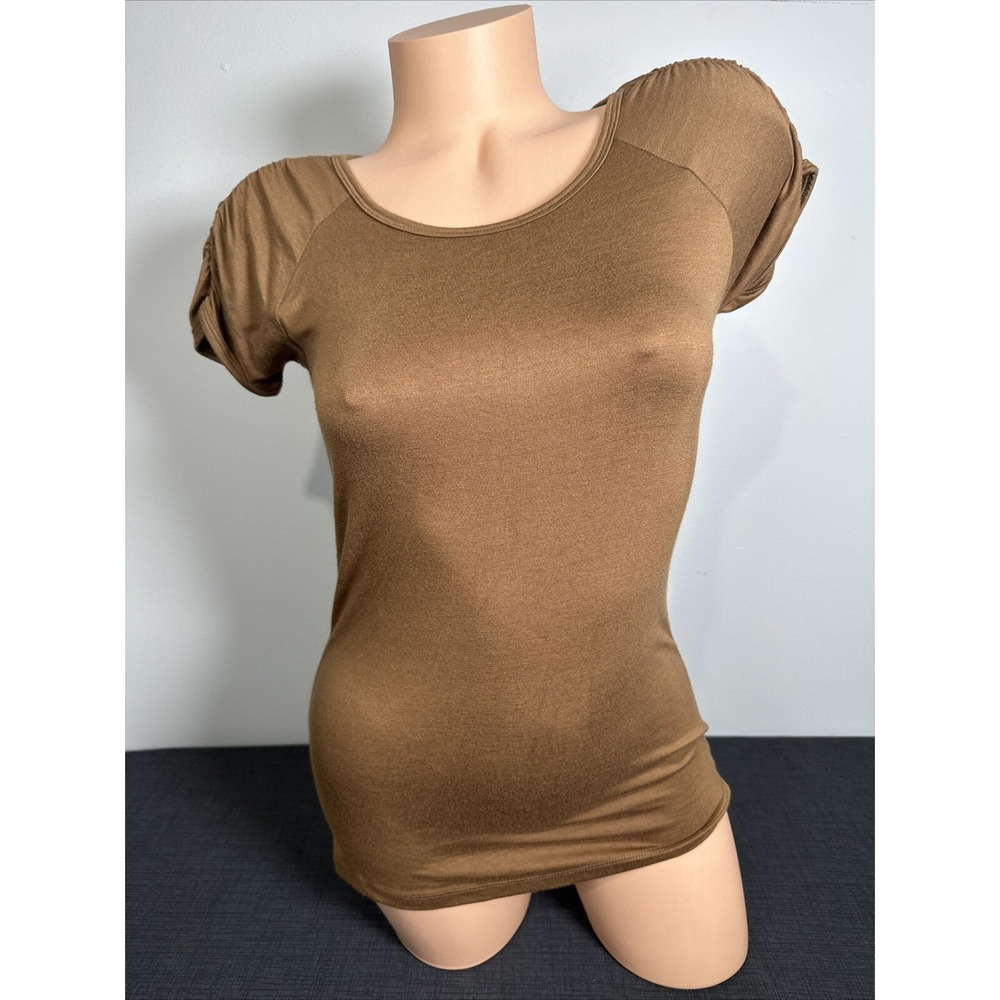 Tweeds Womens Top Small T-Shirt Brown Stretch Short Sleeve NWT Ruched Basic Y2K